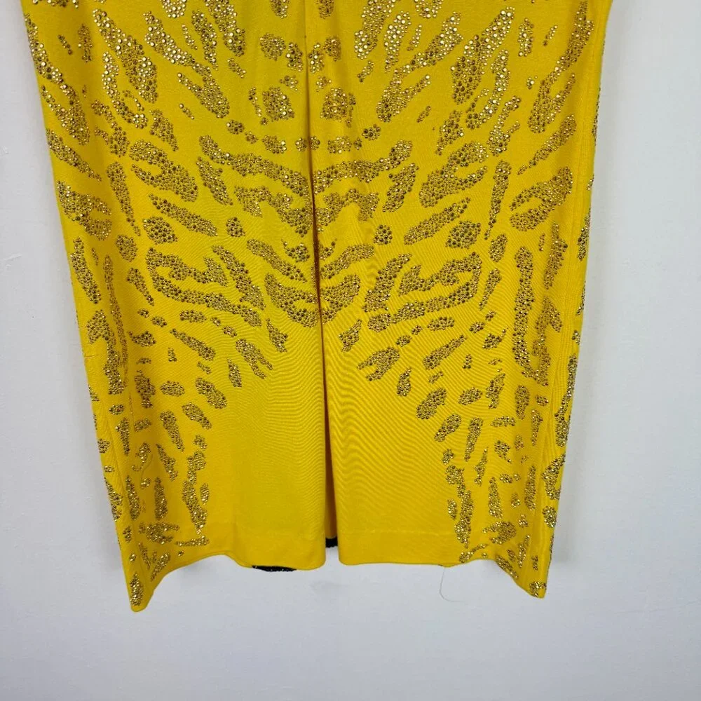 Versace Collection Yellow & Black Embellished Dress Short Sleeve Size 48 US 12 - Picture 13 of 16